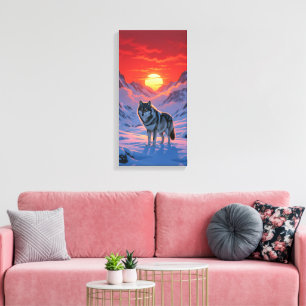 Einsamer Wolf steht gegen den Sonnenuntergang Leinwanddruck
