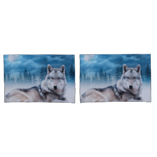 Einsamer Wolf / Wölfe Wolf Mond Mondlicht Wildtier Kissenbezug