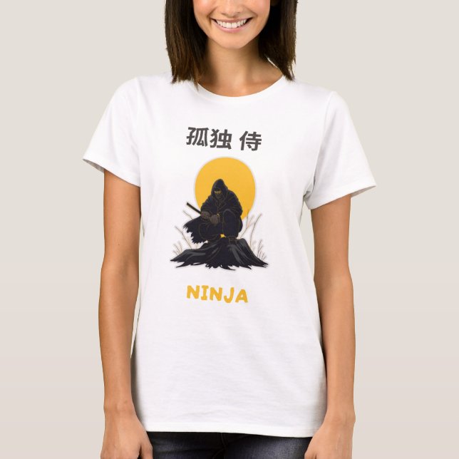 Einsames Ninja-Samurai-Kunst-Design T-Shirt (Vorderseite)