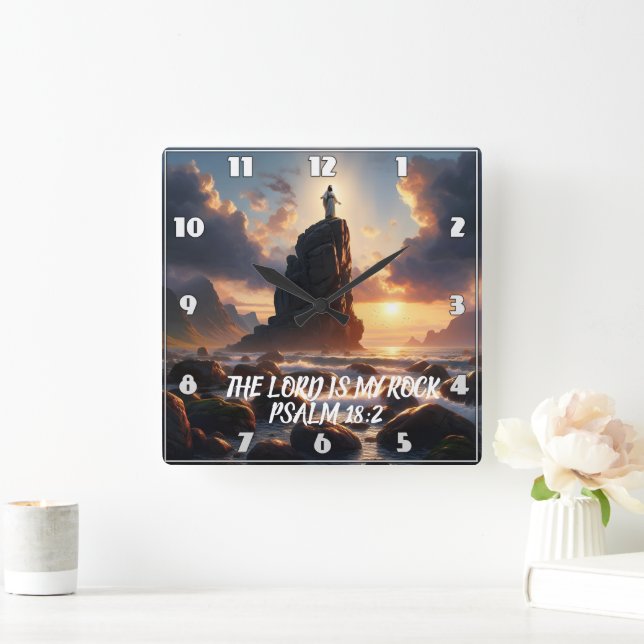 Einsamkeit am Meer DER Herr ist mein Fels Quadratische Wanduhr (Zuhause)