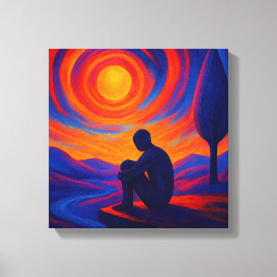Einsamkeit unter der Sonne in Blau und Feuerorange Leinwanddruck