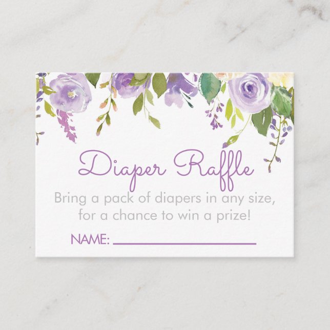 Einsätze für das lila Peonies Diaper-Raffle Begleitkarte (Vorderseite)