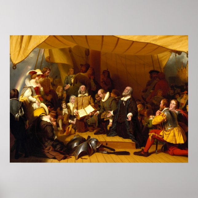 Einschiffung der Pilger durch Robert Walter Weir Poster (Vorne)