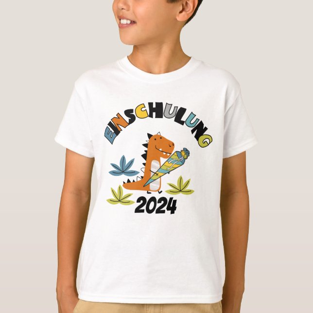 Einschulung 2026 - Dino mit Schultüte  T-Shirt (Vorderseite)