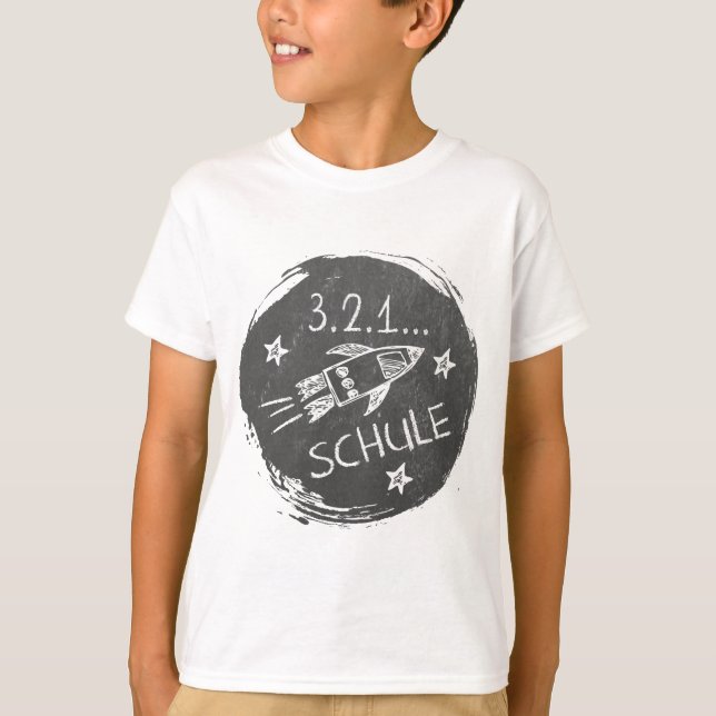 Einschulung - Schulanfang - Rakete auf Tafel | T-Shirt (Vorderseite)