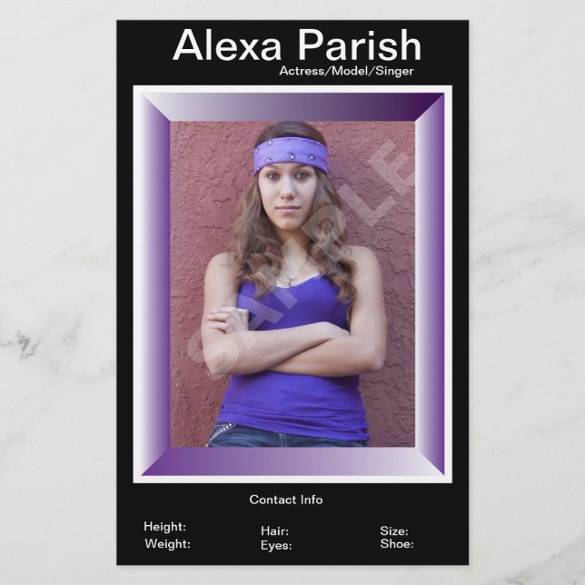 Einseitige Modell-Kopfschuss-Comp/Zed-Karte Flyer (Vorne)