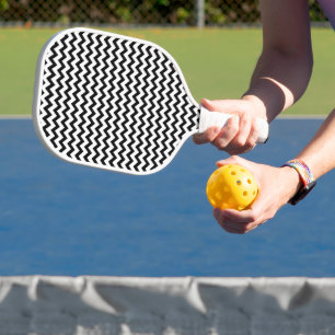 Einseitiges Zickzack Zig-Zag-Muster Schwarz-weiß Pickleball Schläger