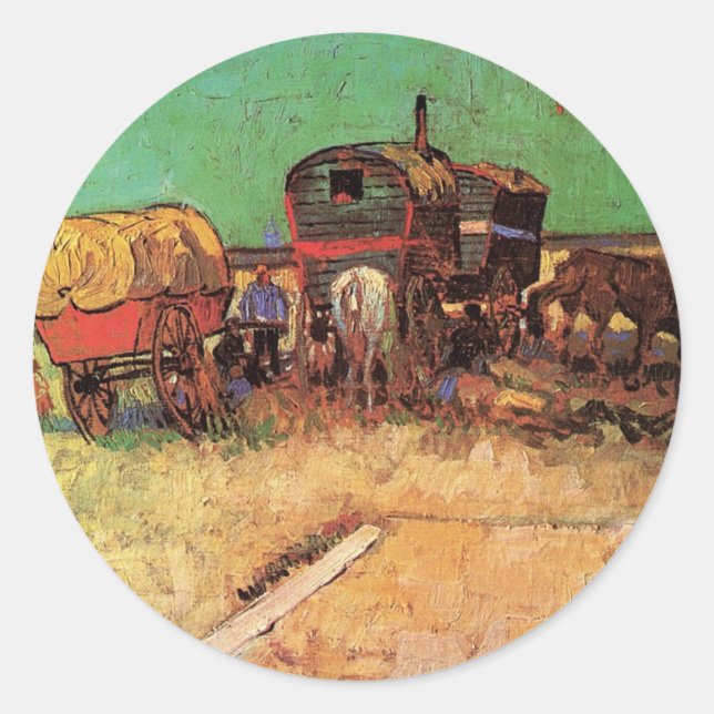 Einsiedlung von Sinti und Roma mit Karawanen, Van  Runder Aufkleber (Vorderseite)