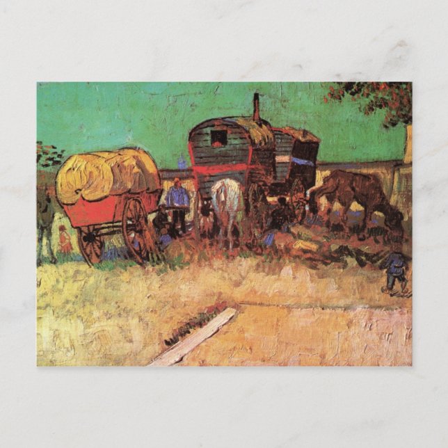 Einsiedlung von Sinti und Roma mit Wohnwagen durch Postkarte (Vorderseite)