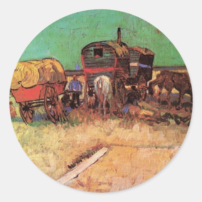 Einsiedlung von Sinti und Roma mit Wohnwagen durch Runder Aufkleber (Vorderseite)