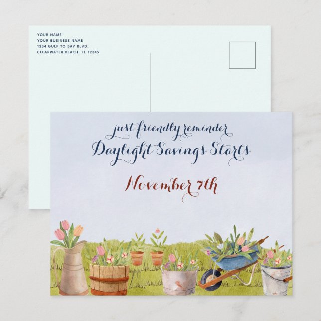 Einsparungen am Tag: Erinnerung Business Postc Postkarte (Vorne/Hinten)