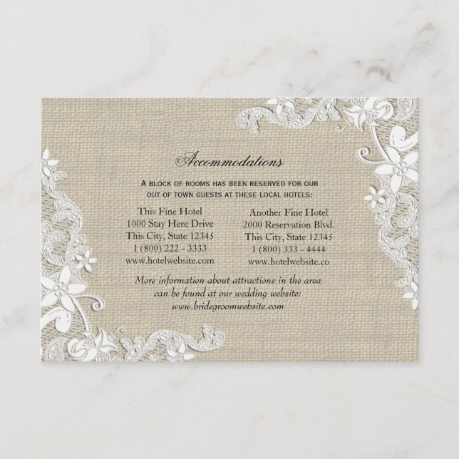 Einstecken der Spitzen- und Burlap-Richtung Begleitkarte (Vorderseite)