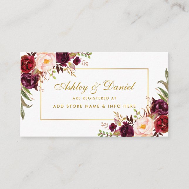 Einsteckkarte für das Hochzeitburgundy-Blumenregis Begleitkarte (Vorderseite)