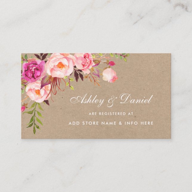 Einsteckkarte für das Hochzeitrosa florale Kraft Begleitkarte (Vorderseite)