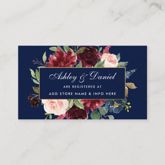 Einsteckkarte für das Hochzeitsamkeitsburgundy Blu Begleitkarte (Vorderseite)