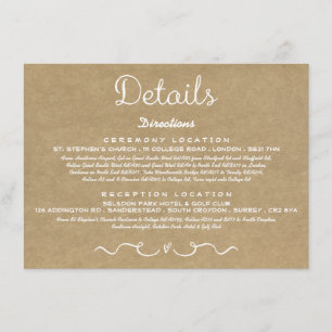 Einsteckkarte für Hochzeitdetails   Rustikale Kraf Begleitkarte