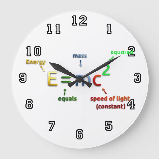 Einsteins Massenäquivalenz Große Wanduhr (Vorderseite)