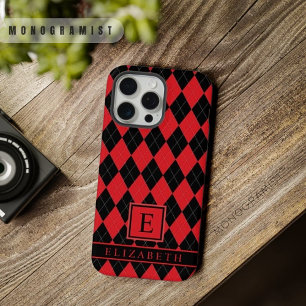 Einstellbares Hellrot Pink Schwarz Argyle-Muster iPhone 15 Pro Max Hülle