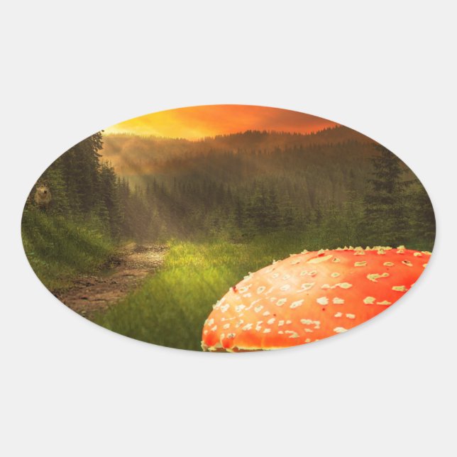 Einstellung der Herbstsonne. Ovaler Aufkleber (Vorderseite)