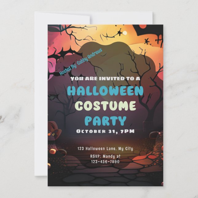 Einstellung von Sun Bats Pumpkins Halloween Einladung (Vorderseite)