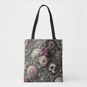 Eintauchen in die Rose - Gothischer Schädel und Bl Tasche