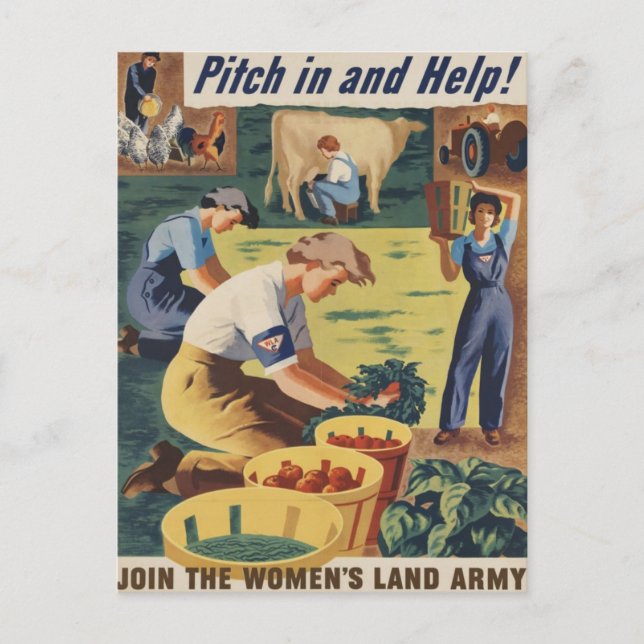 Eintritt in die Frauen-Landarmee und Hilfe Postkarte (Vorderseite)