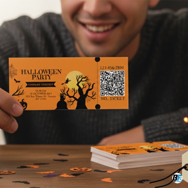 Eintrittskarte für das Schwarz/Orange-Halloween-Pa Einladung (Von Creator hochgeladen)