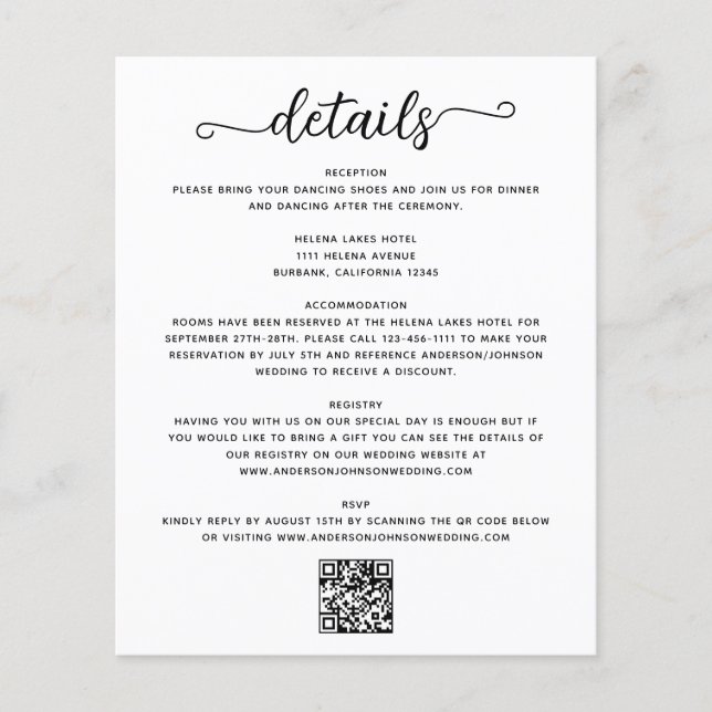 Eintrittskarte für die Hochzeitdetails (Vorderseite)