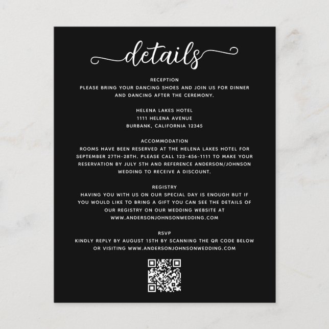 Eintrittskarte für die Hochzeitdetails (Vorderseite)