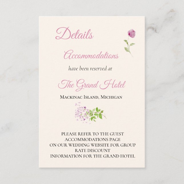 Eintrittskarte für die Hochzeitdetails Begleitkarte (Vorderseite)