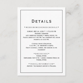 Eintrittskarte für Minimalistische Hochzeitdetails Begleitkarte