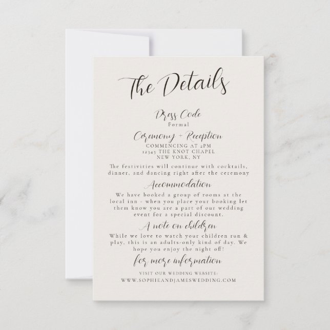 Eintrittskarte für Minimalistische Hochzeitdetails Einladung (Vorderseite)