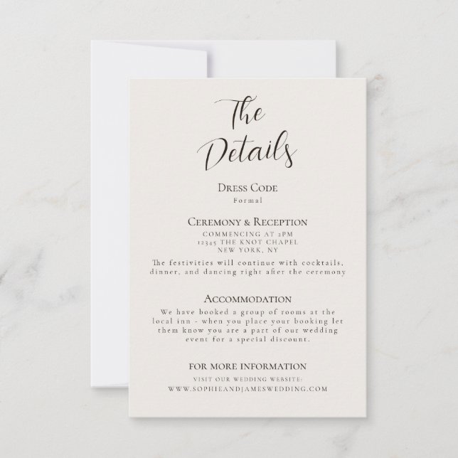 Eintrittskarte für Minimalistische Hochzeitdetails Einladung (Vorderseite)