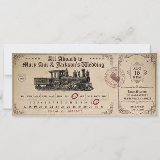 Eintrittskarte für Vintage-Zug Hochzeits-Einladung Einladung