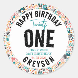 einundzwanzig | 21. Geburtstag mit farbenfroher Ge Runder Aufkleber