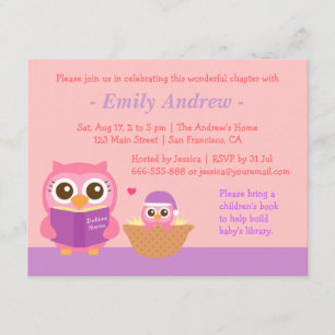 Einvitations für Baby-Mädchen-Party mit Eulen-Them Einladung