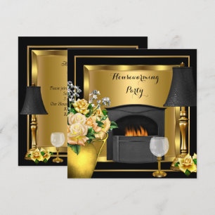 Einweihung Goldene Rosen Dekor Wein Glas Schwarz Einladung