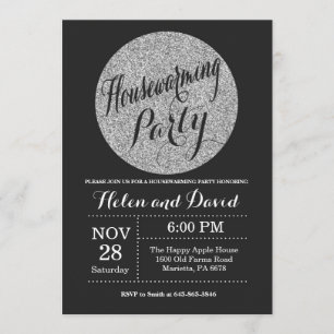 Einweihungsparty Schwarz Silber Glitter Einladung