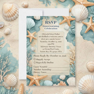 Einweihungsparty Strand Sandige Küste Muscheln  RSVP Karte