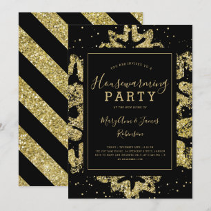 Einweihungsparty   Winter Glitter Gold & Schwarz Einladung