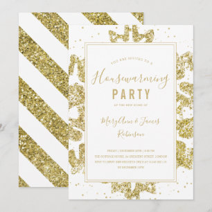 Einweihungsparty   Winter Glitter Gold & Weiß Einladung