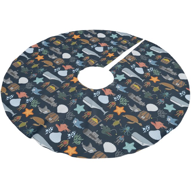 Einwohner des Ozeans Muster 1 Polyester Weihnachtsbaumdecke (Schrägansicht)