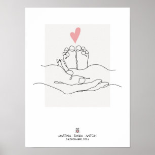 Einzeilige Babyfüße Geburtsstatistik Kinderzimmer  Poster