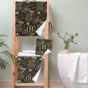 Einzeiliges künstlerisches Zeichn-Mustermonogramm Badhandtuch Set