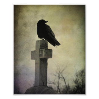 Einzel-Crow auf einem Kreuz Fotodruck