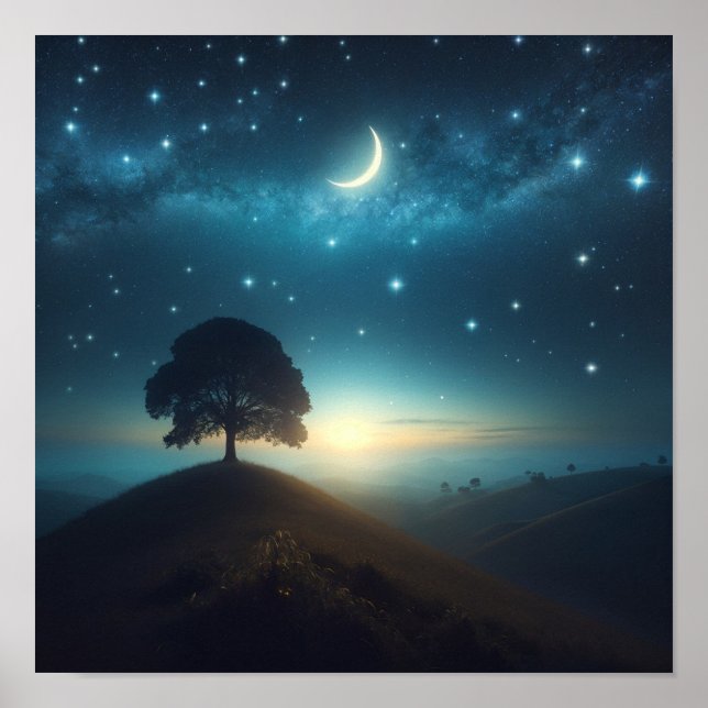 Einzelbaum unter der Starry Night Poster (Vorne)