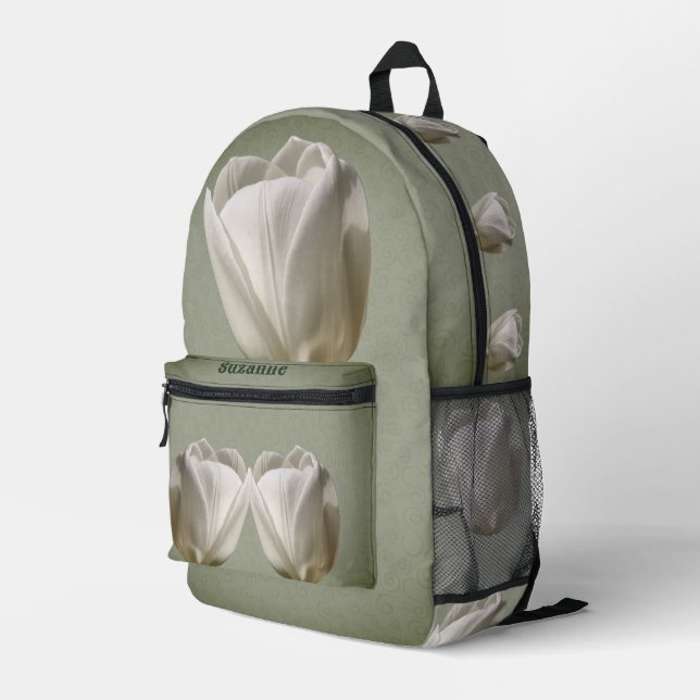 Einzelblume Weiße Blüte Bedruckter Rucksack (Rückseitige Ecke Rechts)