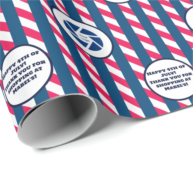 Einzelhandel 4. Juli Gestreifter Logo-Text Geschenkpapier (Rolleneckpunkt)