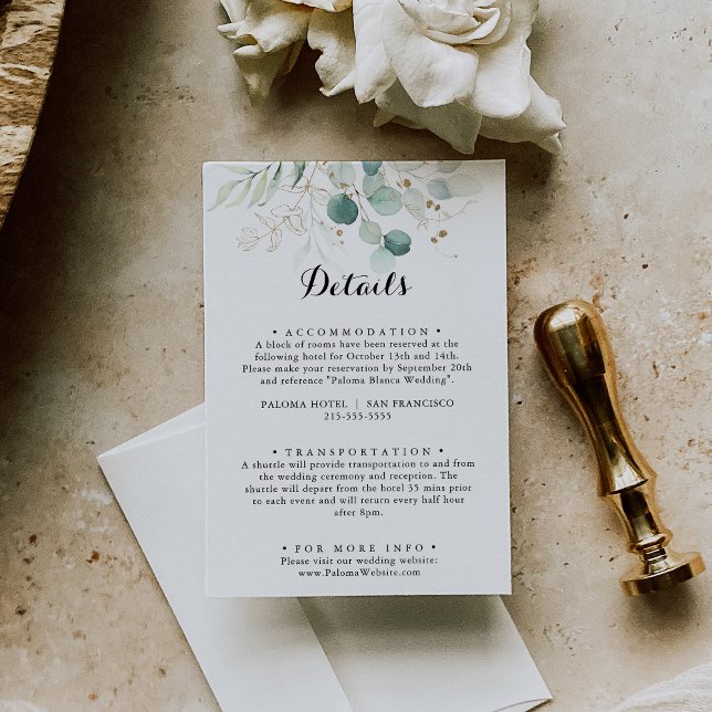 Einzelheiten zu rustikalen Eukalyptus Gold Floral  Begleitkarte (Von Creator hochgeladen)