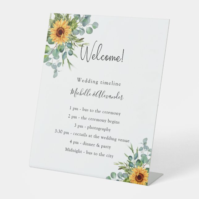 Einzelheiten zum Hochzeitsprogramm für Sonnenblume Sockelschild (Vorderseite)